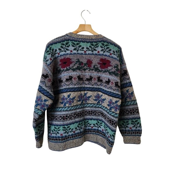 Vintage L.L. Bean Pure Wool Cardigan Sweater Floral Fair Isle Cottagecore Cabin - Picture 2 of 13